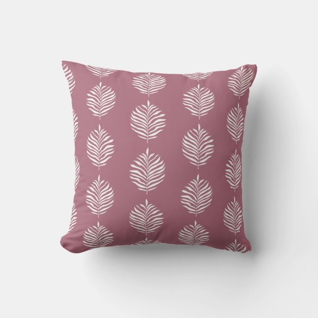 Dusty Rose Minimalist Palm Leaf Pattern Cushion (Front)