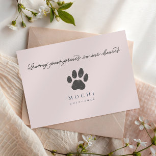 Dusty Rose Minimalist Paw Print Pet Loss Memorial Card