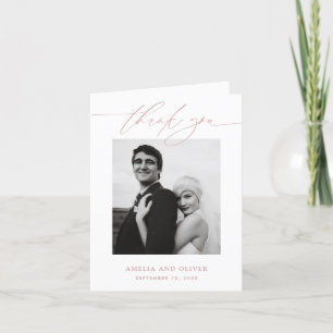 Dusty Rose Minimalist Script Photo Wedding Thank You Card