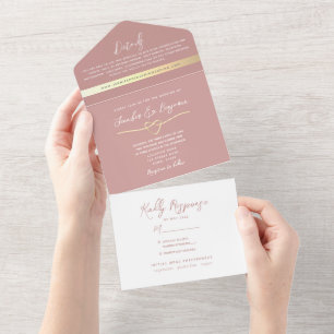 Dusty Rose Minimalist Wedding All In One Invitation