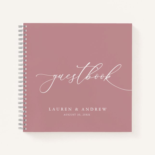 Dusty Rose Minimalist Wedding Guestbook Notebook (Front)