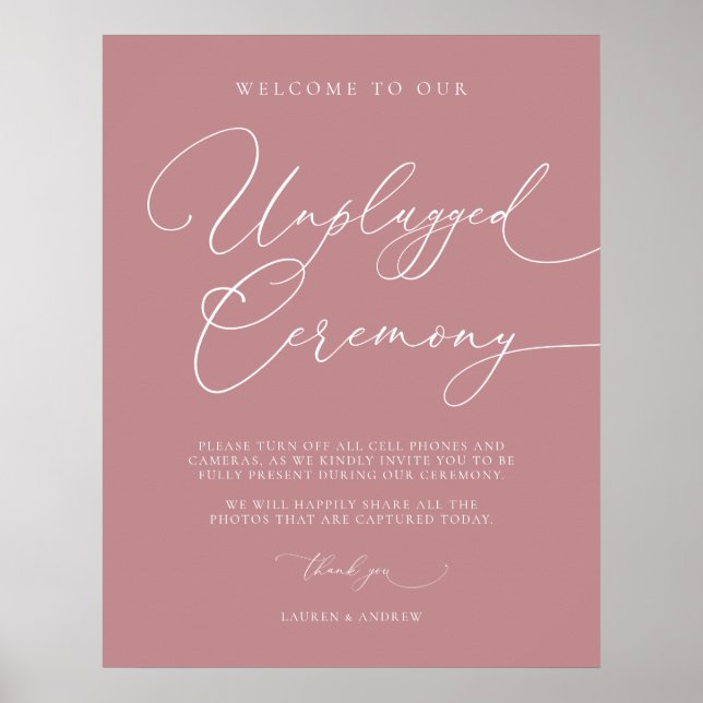 Dusty Rose Minimalist Wedding Unplugged Ceremony Poster (Front)