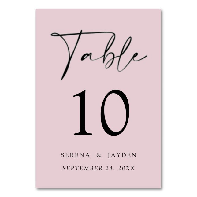 Dusty Rose Modern Elegance Wedding Table Number (Front)