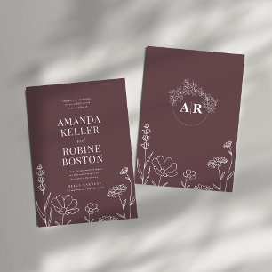 Dusty Rose Modern Floral Wedding Invitation