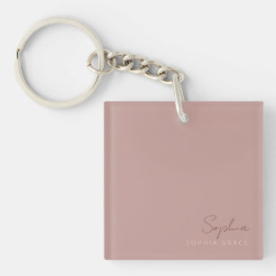 Dusty Rose Modern Handwritten Script Personalised  Key Ring