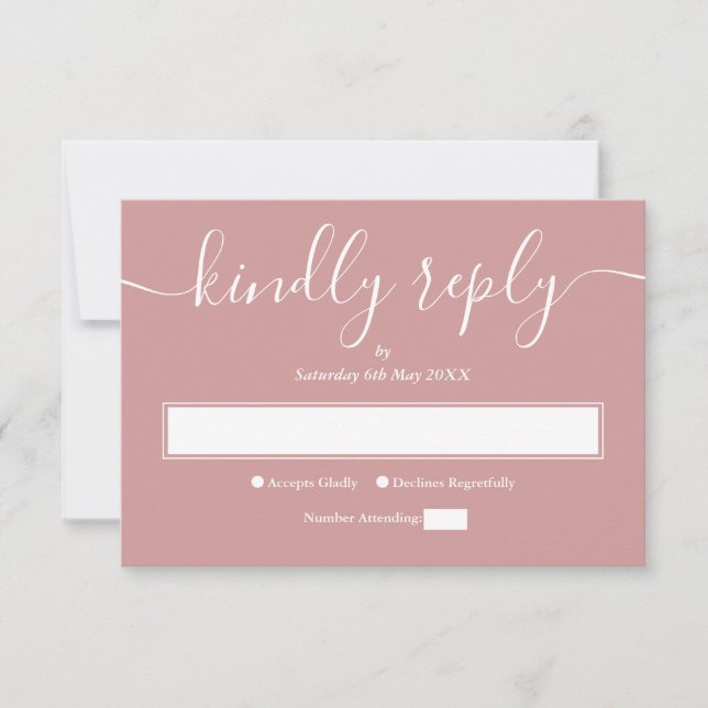 Dusty Rose Modern Minimalist Elegant Script RSVP Card (Front)