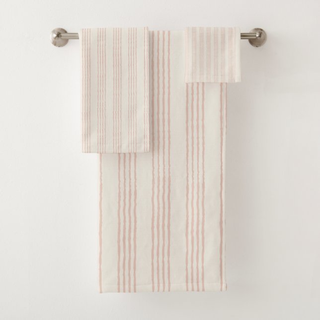 Dusty Rose Modern Minimalist Stripe Boho  Bath Towel Set (Insitu)