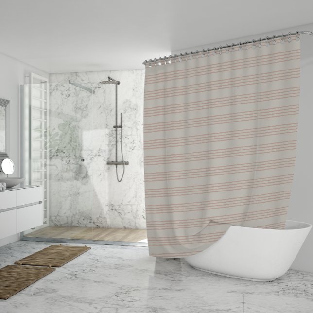 Dusty Rose Modern Minimalist Stripe Boho  Shower Curtain (Dusty Rose Modern Minimalist Stripe Boho Shower Curtain)