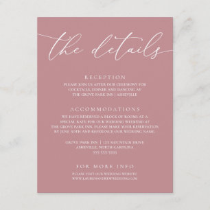Dusty Rose Modern Minimalist Wedding Enclosure Car Card