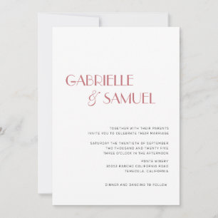 Dusty Rose Modern Minimalist Wedding Invitation