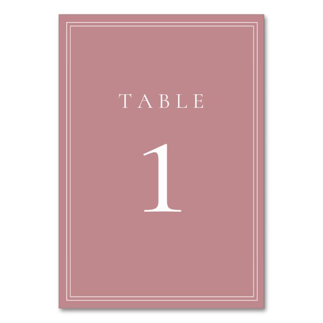 Dusty Rose Modern Minimalist Wedding Table Number (Front)