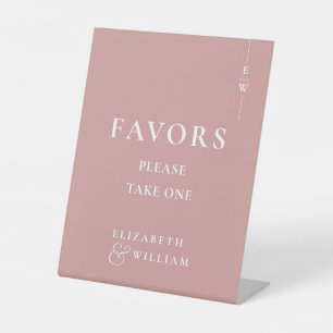 Dusty Rose Modern Monogram Favours Wedding Pedestal Sign