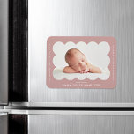 Dusty Rose Modern Scalloped Birth Announcement Magnet<br><div class="desc">Modern birth announcement magnet featuring your baby's photo nestled inside of a dusty rose scalloped frame. Personalise the dusty rose birth announcement magnet by adding your baby's name and additional information in white lettering.</div>
