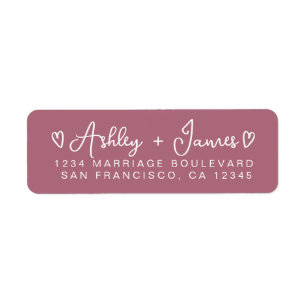 Dusty Rose Modern Script Hearts Return Address