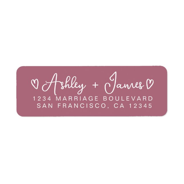 Dusty Rose Modern Script Hearts Return Address (Front)