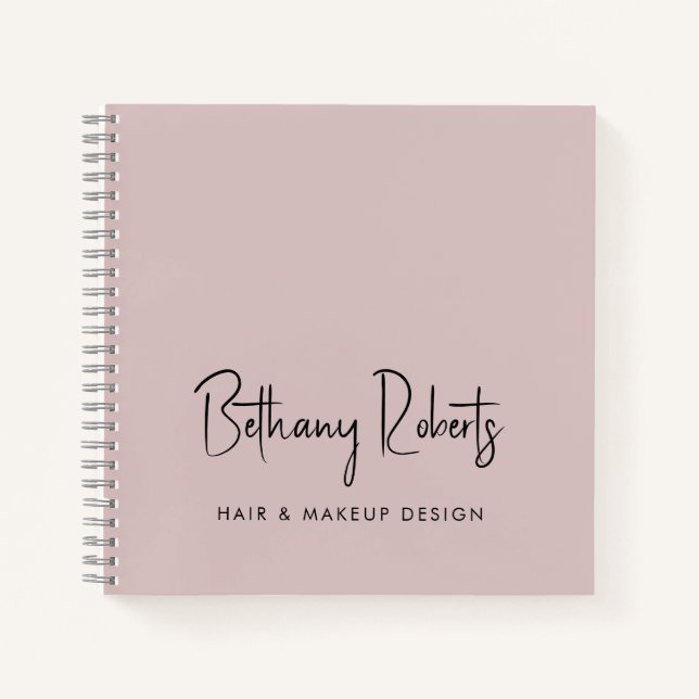 Dusty Rose Modern Signature Script Hair and Makeup Notebook (Front)