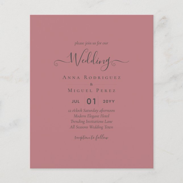 Dusty Rose Monochrome Wedding Flyer (Front)