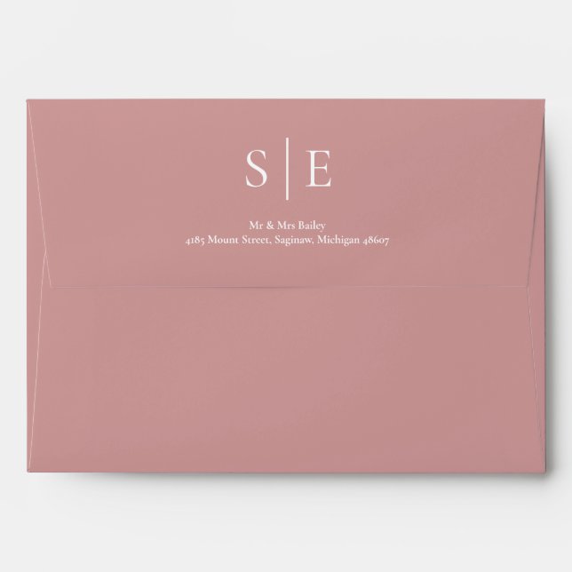 Dusty Rose Monogram Elegant Modern Return Address Envelope (Back (Top Flap))