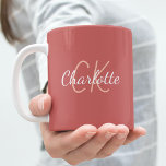 Dusty rose monogram initials name coffee mug<br><div class="desc">A reddish-pink,  dusty rose coloured background.  Personalise and add your first name and monogram initials.</div>