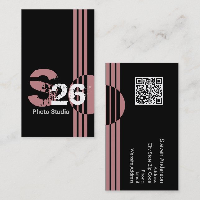 Dusty rose monogram QR code abstract geometric Business Card (Front/Back)