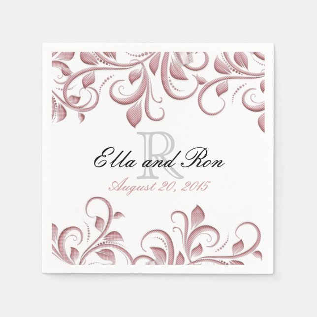 Dusty Rose Monogram Swirl Wedding Napkin Template (Front)