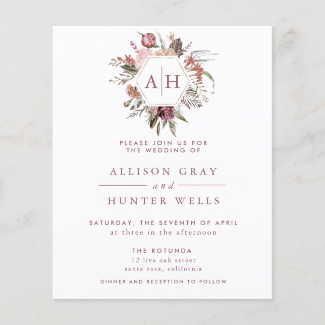 Dusty Rose Monogram Wedding Invitation (Front)
