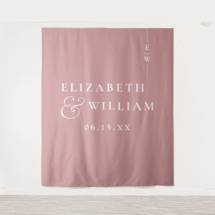 Dusty Rose Monogram Wedding Photo Backdrop Tapestry