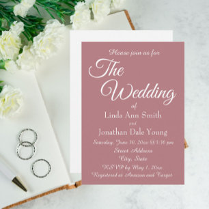 Dusty Rose Monotone Simple Style Wedding Invitation