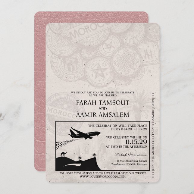 Dusty Rose Morocco Passport Wedding Invitation (Front/Back)