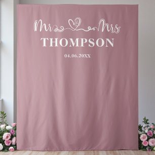 Dusty Rose Mr and Mrs Modern Trendy Backdrop Tapestry