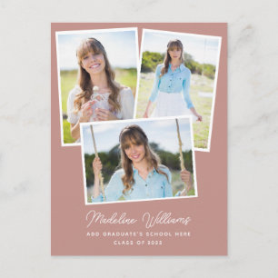Dusty Rose Multi Photo Graduation Postcard