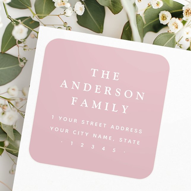 Dusty rose muted pink return address square sticker (Dusty rose muted pink return address square sticker)