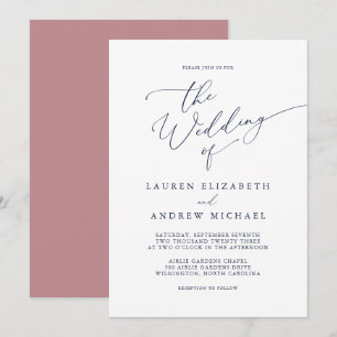 Dusty Rose & Navy Blue Wedding Invitation