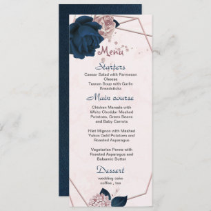 dusty rose & navy flowers geometric wedding menu