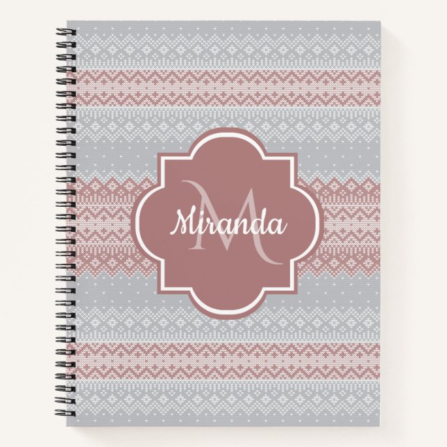 Dusty Rose Nordic Monogram Name Notebook (Front)