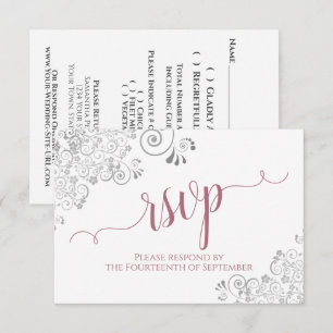 Dusty Rose on White Elegant Calligraphy Wedding RSVP Card