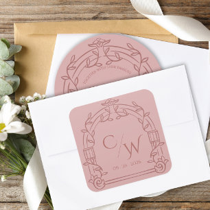 Dusty Rose Ornate Arch Botanical Wedding Envelope  Square Sticker