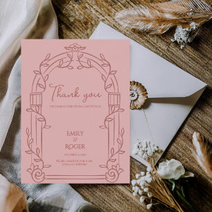 Dusty Rose Ornate Arch Botanical Wedding Thank You Postcard