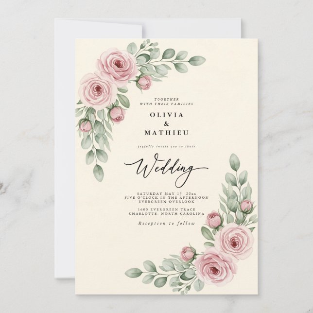 Dusty Rose Painterly Whimsy Wedding Invitation (Front)