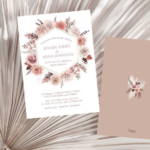 Dusty Rose Pampas Grass Boho Wedding Invitation