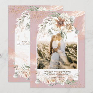 Dusty Rose Pampas Grass Floral PHOTO THANK YOU Card