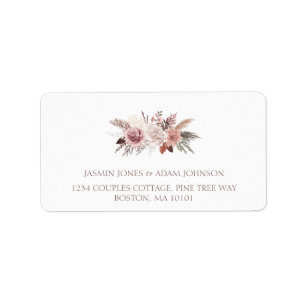 Dusty Rose Pampas Wedding Return Address Label