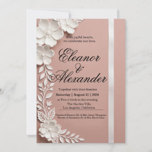 Dusty Rose Paper-Cut Floral Wedding Invitation