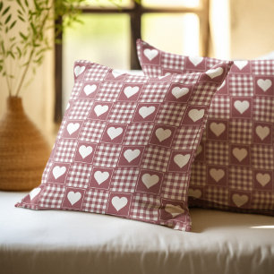 Dusty Rose Patchwork Hearts Pattern Cushion