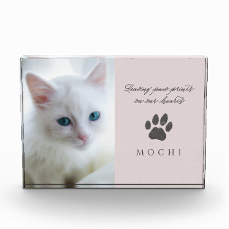 Dusty Rose Paw Prints in Our Hearts Cat Memorial Photo Block