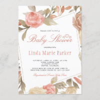 Dusty Rose Peach Cream Floral Baby Shower