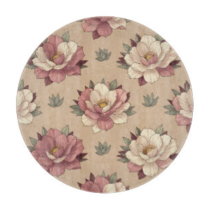 Dusty Rose Peony Floral Seamless Pattern Cutting Board