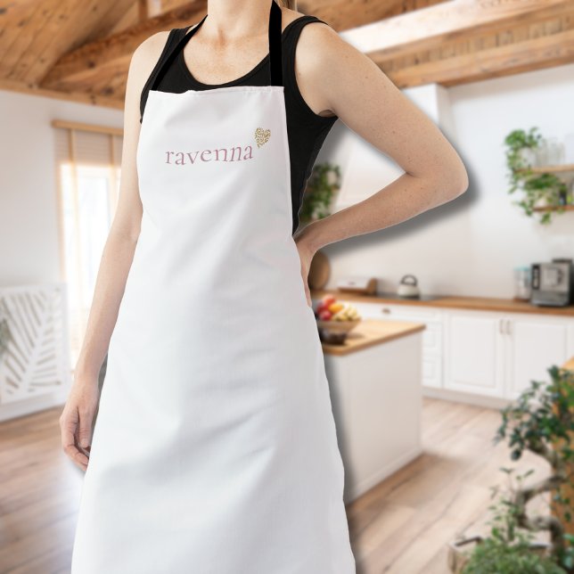 Dusty Rose Personalised Name Gold Leopard Heart Apron (Creator Uploaded)