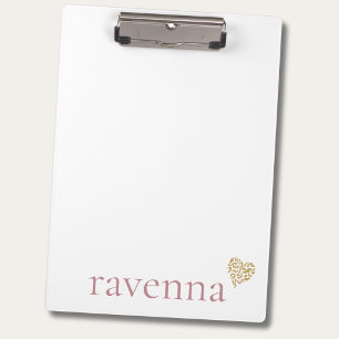 Dusty Rose Personalised Name Gold Leopard Heart Clipboard