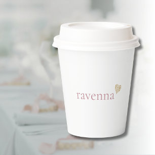 Dusty Rose Personalised Name Gold Leopard Heart Paper Cups